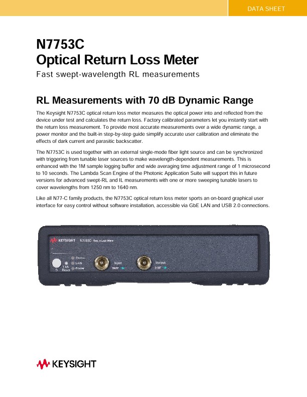 N7753C Optical Return Loss Meter PDF Asset Page Keysight